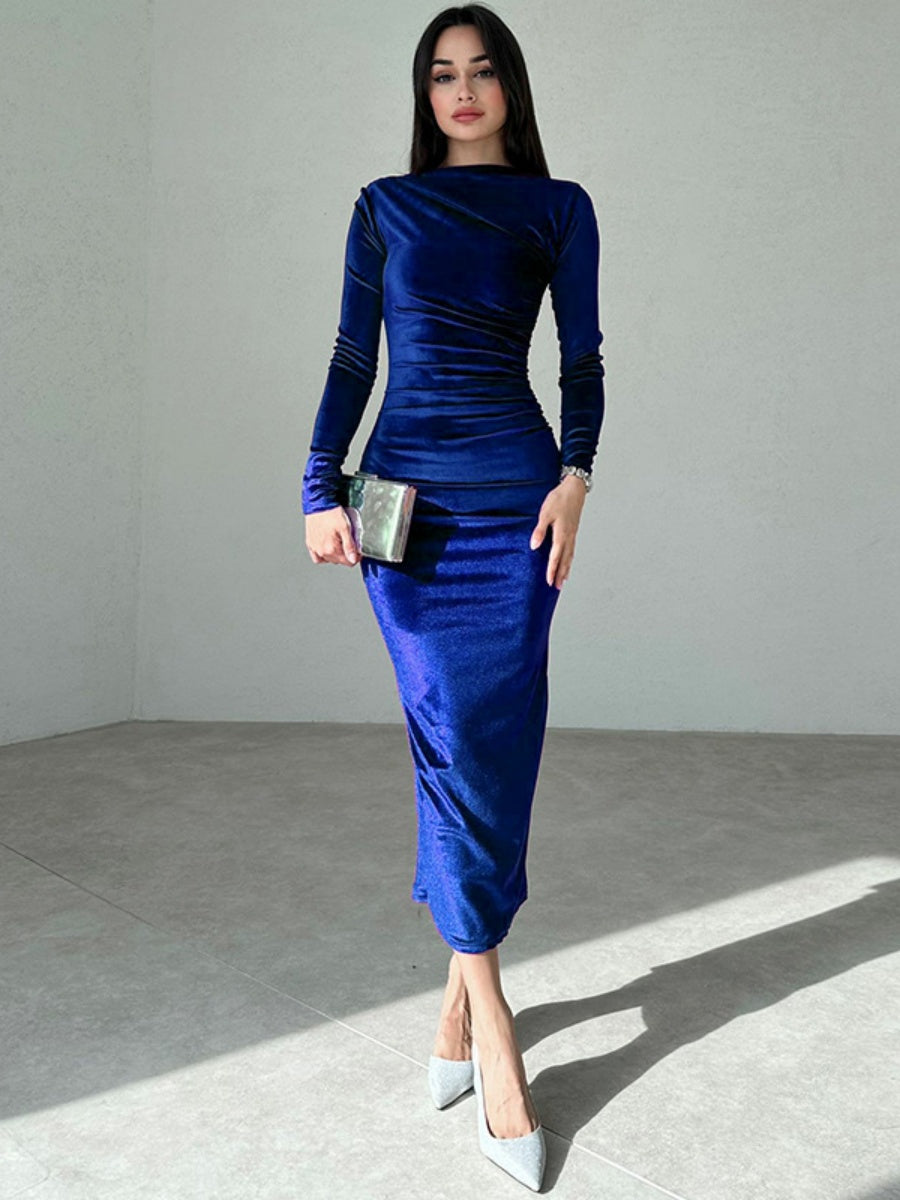 Velvet Solid Color Long sleeve Maxi Dresses