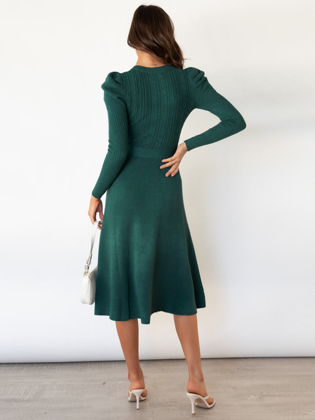 Puff Sleeves Knitted Skirt High-waisted Full Skirt Maxi Dresses