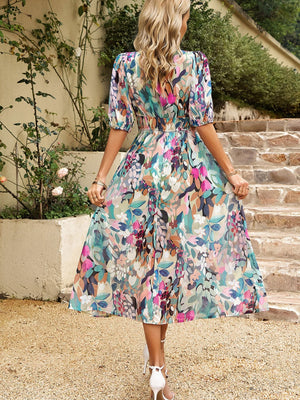 Floral Short Sleeve V-neck Vacation And Leisure Maxi Dresses