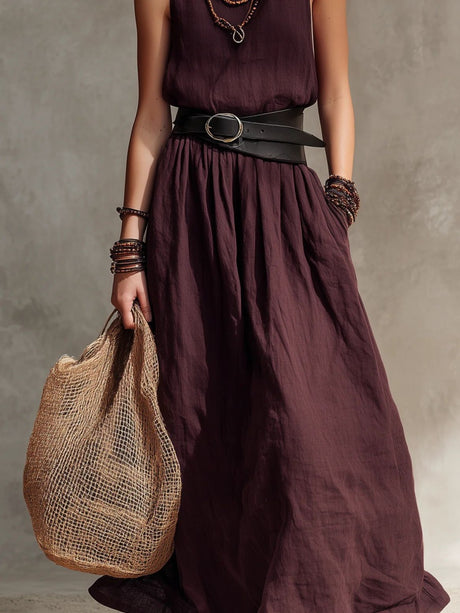 Slim-fitting, Long Sleeveless Dress With A Lapel Collar