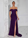 Sequined Strapless Sexy Banquet Dress With Slit, Long And Fitted