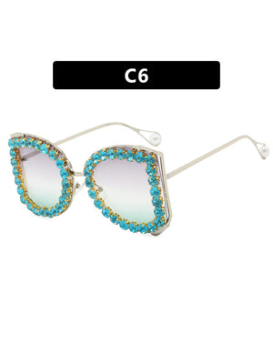 Rhinestone Full-rimmed Irregular Sunglasses