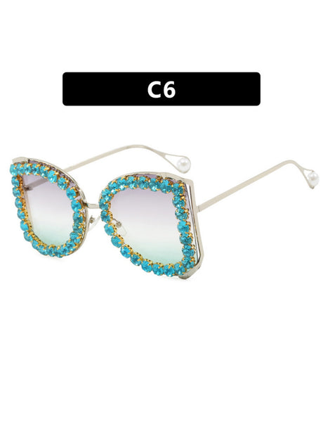 Rhinestone Full-rimmed Irregular Sunglasses