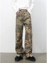 Camouflage Ins Loose-fit Straight-fit Wide-leg Jeans