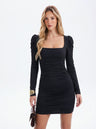 Backless Tulle-shoulder Long-sleeved Bodycon Mini Dress