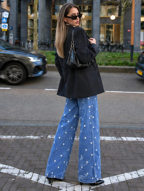 Polka Dot High-waisted Wide-leg Jeans