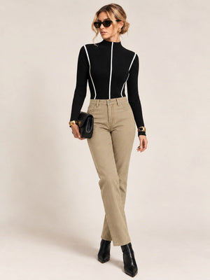 High-waisted Straight-leg Casual Trousers