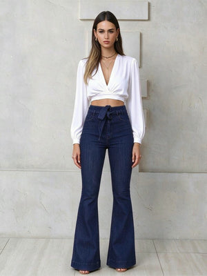 High-waisted, Hip-lifting, Drawstring Flared Jeans