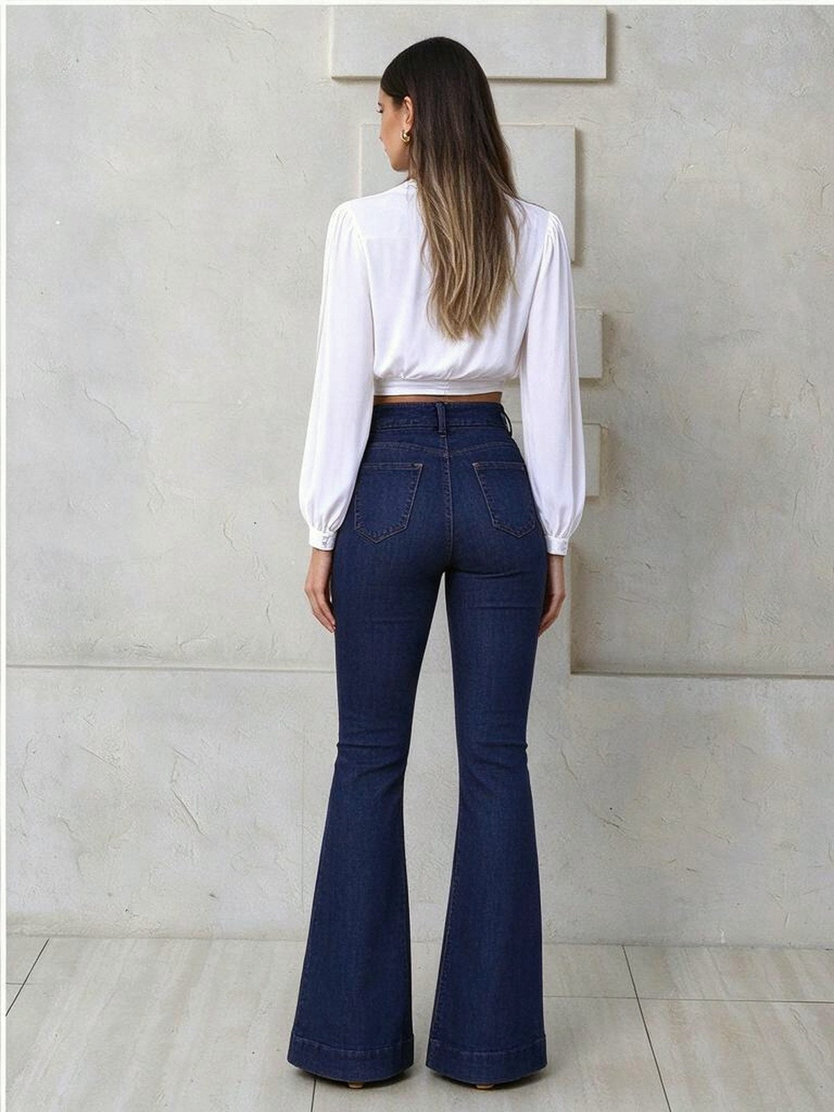 High-waisted, Hip-lifting, Drawstring Flared Jeans