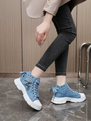 Heart Zipper Denim High-Top Casual Sneakers