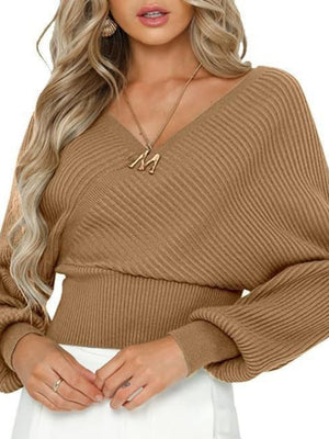 Liber Autumn women's clothing cross design Plain stitch V-neck solid color pullover long-sleeved sweater