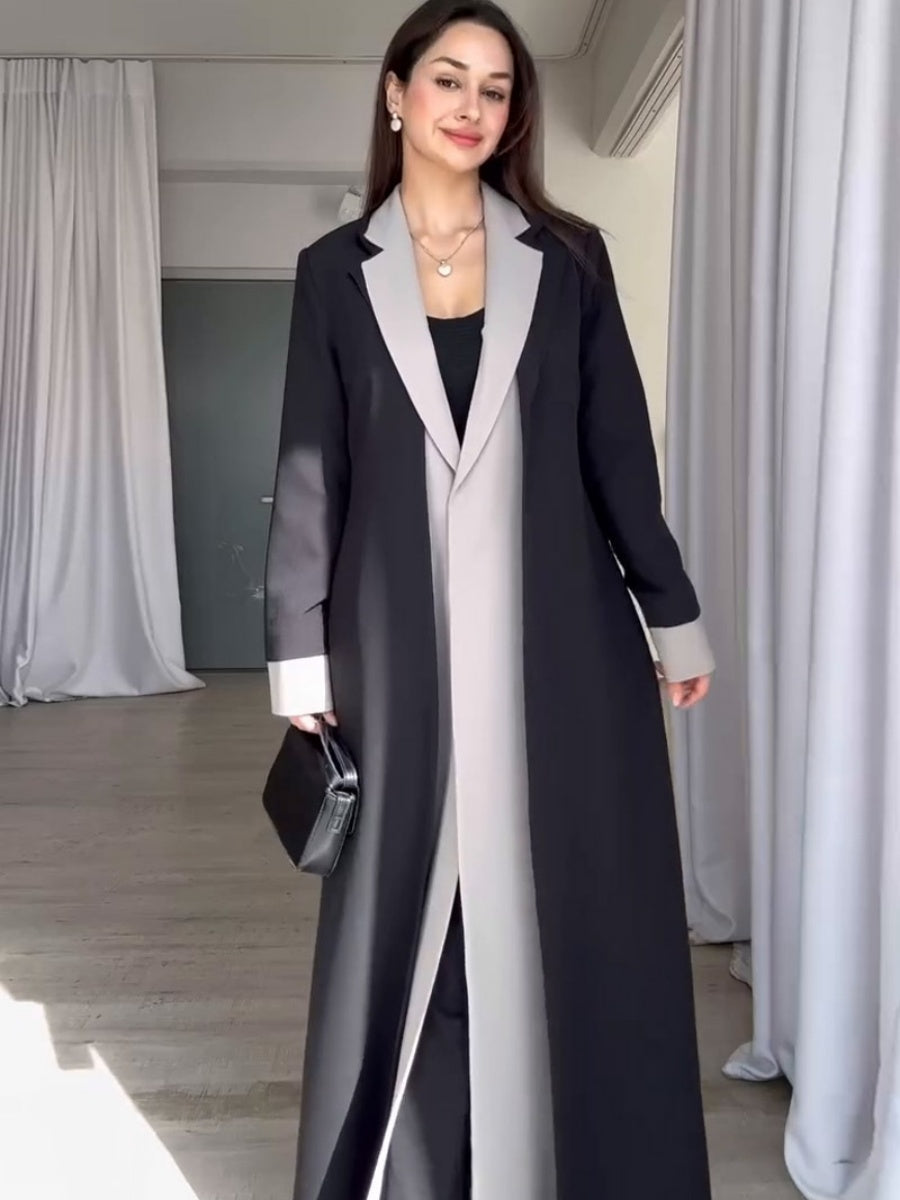 Black Long Suit Collar Splicing Contrasting Colors Commuting Trench Coats