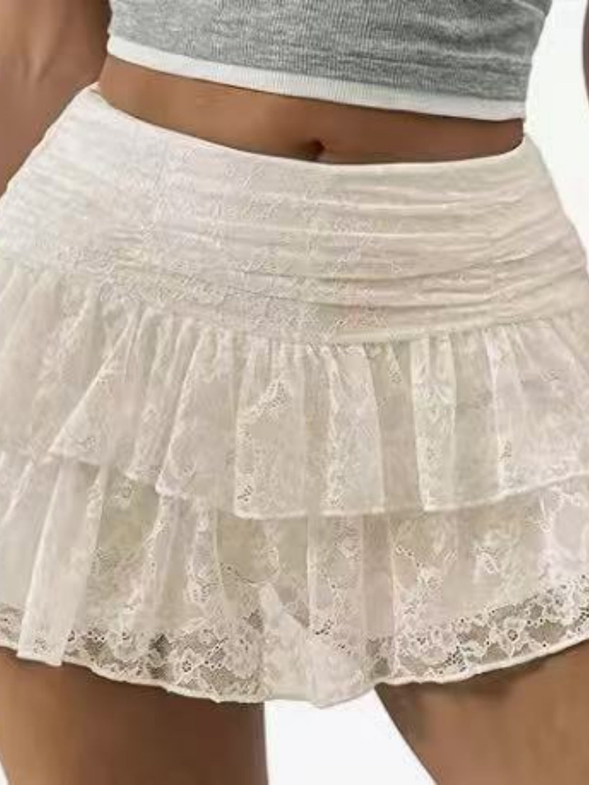 Y2K Lace Trim Low-waisted Pleats Multi-tiered Cake Skirt Sweet Short Skirt