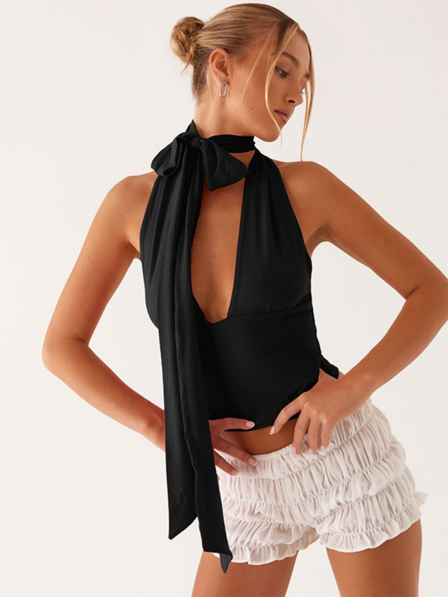 【SHIP AS USUAL】Deep V Backless Halter Jacket Tank Tops