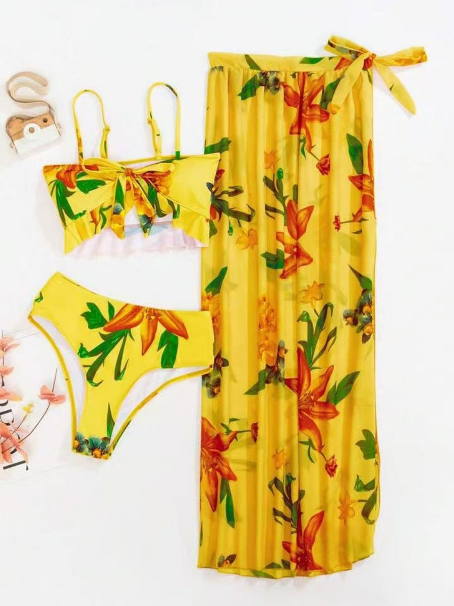 Floral Print Vacation Bikini Three-Piece Set