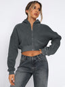 Women's Autumn/Winter Solid Color Zipper Cardigan Long Sleeve Short Hooded Sweatshirt