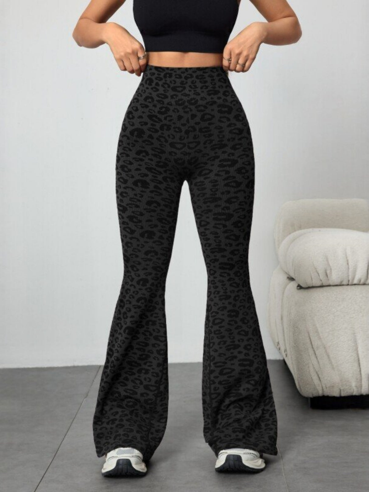 Leopard Print Abdominal Tightening And Buttock Lifting Flared Pants Fitness Exercise Pants