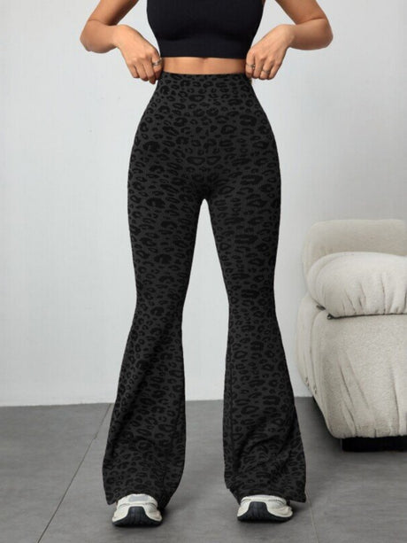 Leopard Print Abdominal Tightening And Buttock Lifting Flared Pants Fitness Exercise Pants