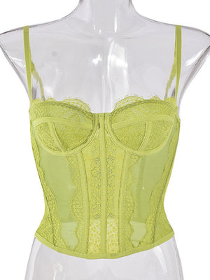 Lace Trim See-through Fishbone Backless Strapless Top Camisoles