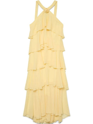 Halter Backless Cake Skirt Pink Yellow Maxi Dress