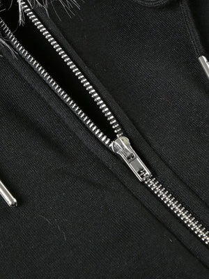 Fleece-lined For Warmth Double-ended Zipper Plush Patchwork Hoodies Jackets