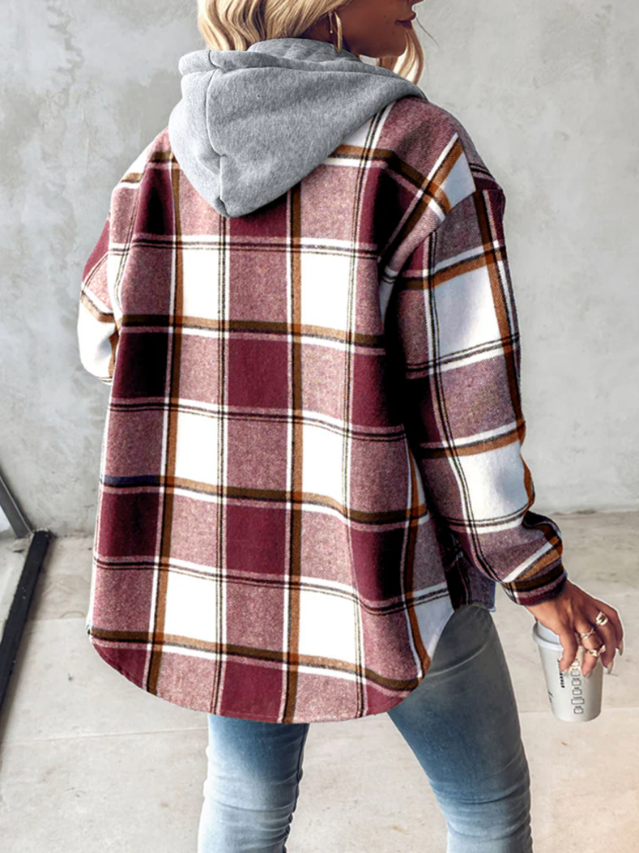 Karierte, langärmelige Plüsch-Kapuzenjacken