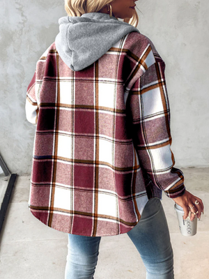 Karierte, langärmelige Plüsch-Kapuzenjacken