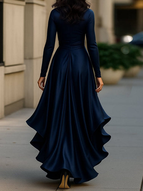 V-neck Fitted Waist Ruffled Hem Maxi Dresses