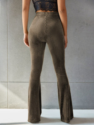 High-waisted Flared Pants Velvet Piping Bell-bottoms Sports Everyday Trousers