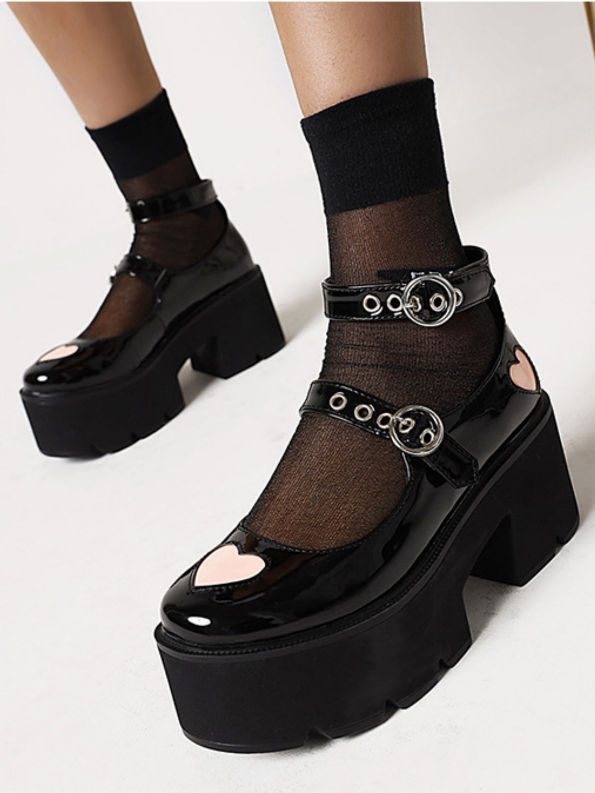 Heart-shaped Platform Mary Jane Shoes