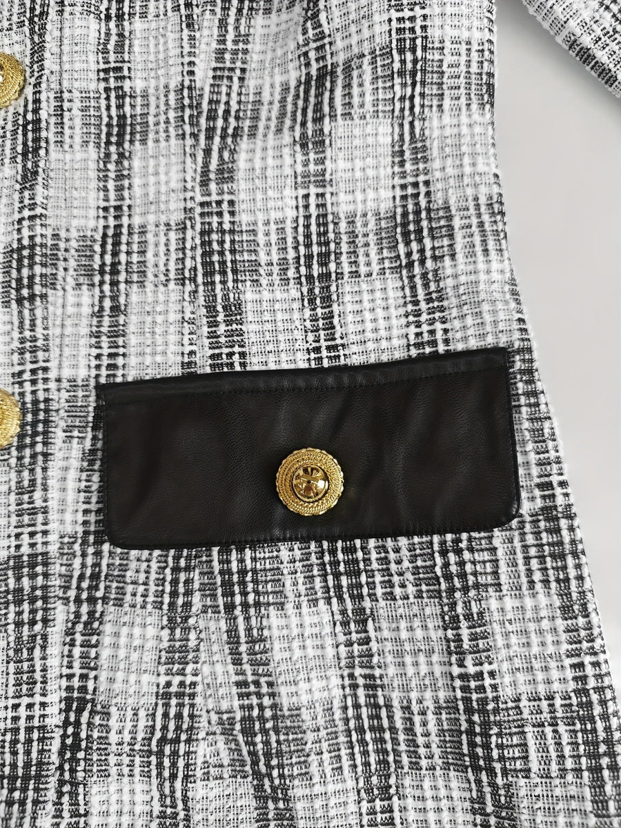 Small Fragrance Tweed Plaid Spliced PU Leather Commuting Mini&Short Dresses