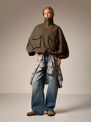 Workwear Style Long-sleeved Coat