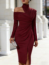 Hollow Slit Knitting Stand Collar Parties Mini&Short Dresses