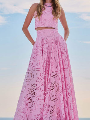 Applique Tank Tops Skirt Vacation Reunion 2-piece Sets