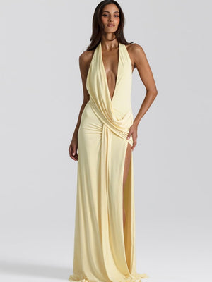 V-neck Halter Irregular Parties Maxi Dresses