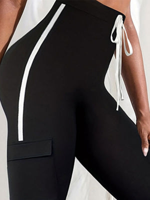 Big Pocket Yoga Knitting Stripes Tight Fit Pants