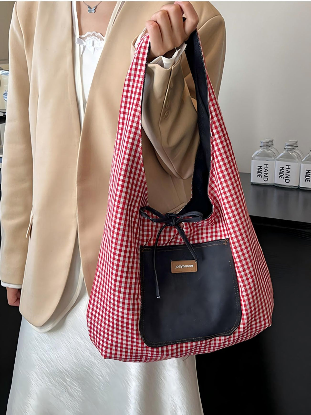 Denim Plaid Reversible Versatile Commuter Shoulder Bag