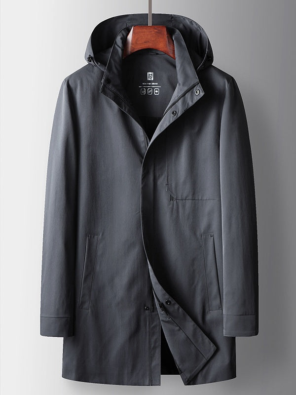 Stand Collar Hooded Business Leisure Medium And Long Trench Coats