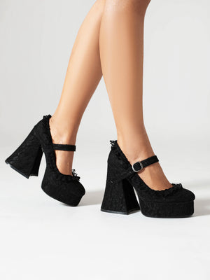Platform Mary Jane Shoes With Strappy Soles And Lace Details 6639