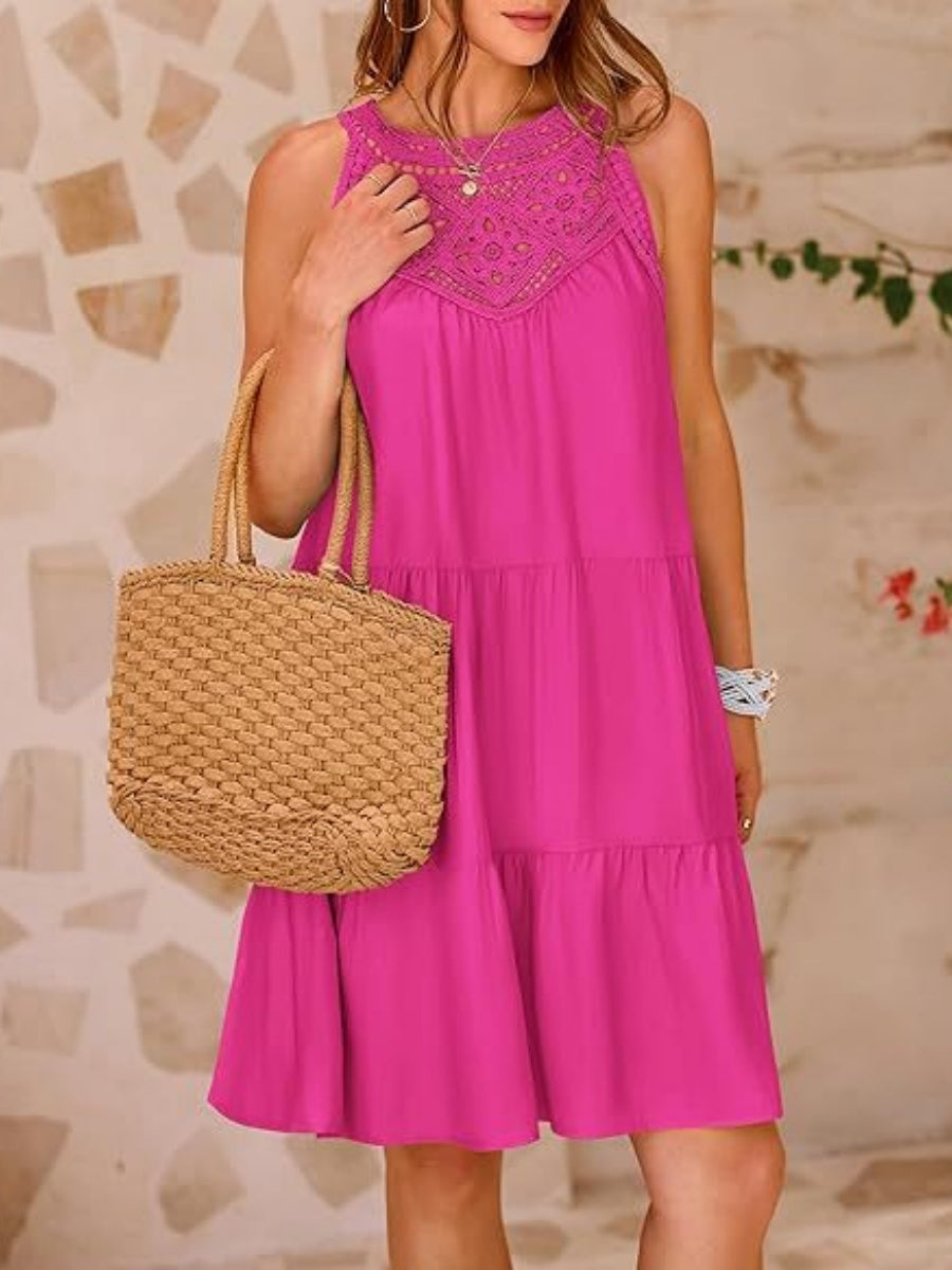 Loose-fit Trim Hollow Lace Halter Mini&Short Dresses