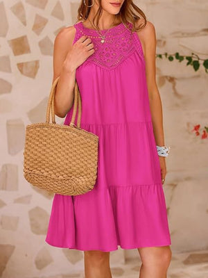 Loose-fit Trim Hollow Lace Halter Mini&Short Dresses