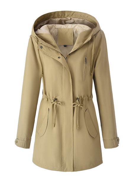 Mid-length Lightweight Raincoat Water Proof Mountain Climbing Outdoor Drawstring Windproof Trench Coats