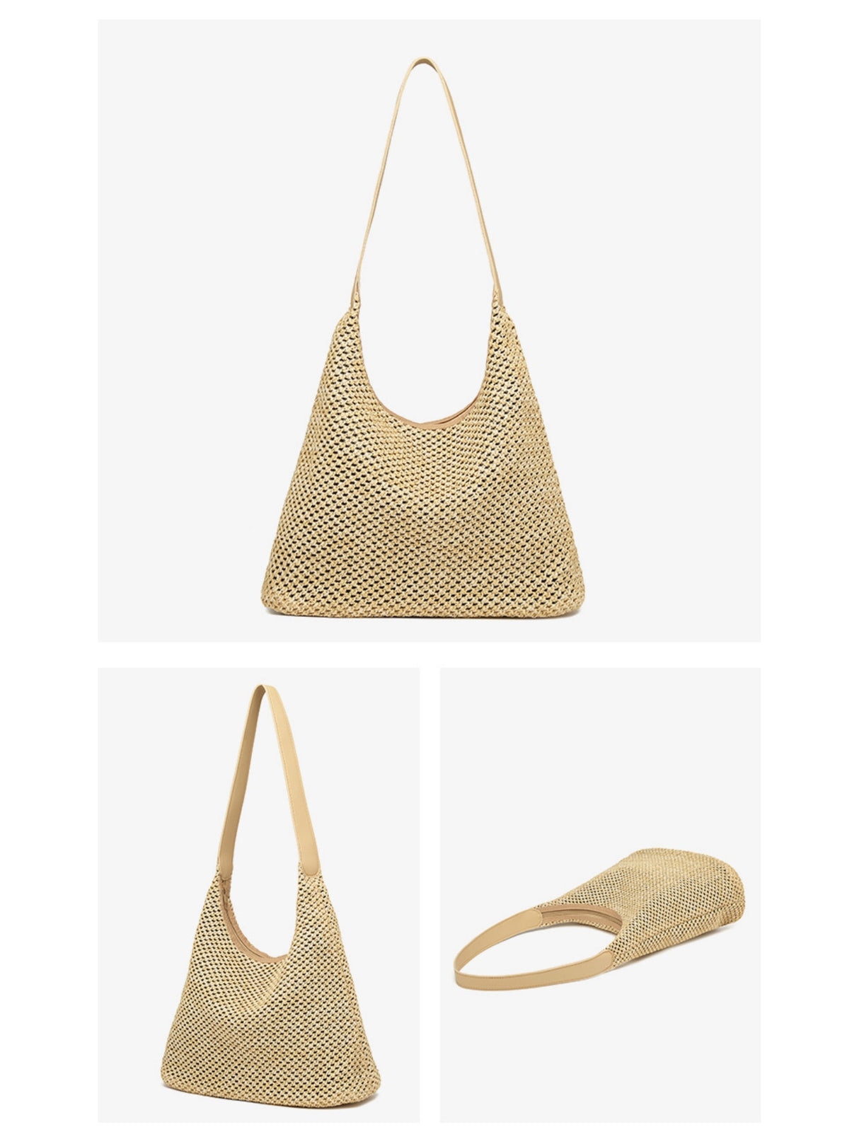 Solid Color Straw Shoulder Bag For Vacation