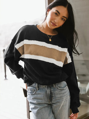 Women's Autumn/Winter Color-Blocked Crew Neck Long-Sleeved Sweatshirt