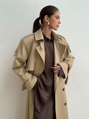 Pure Cotton Retro Loose Belted Trench Coat