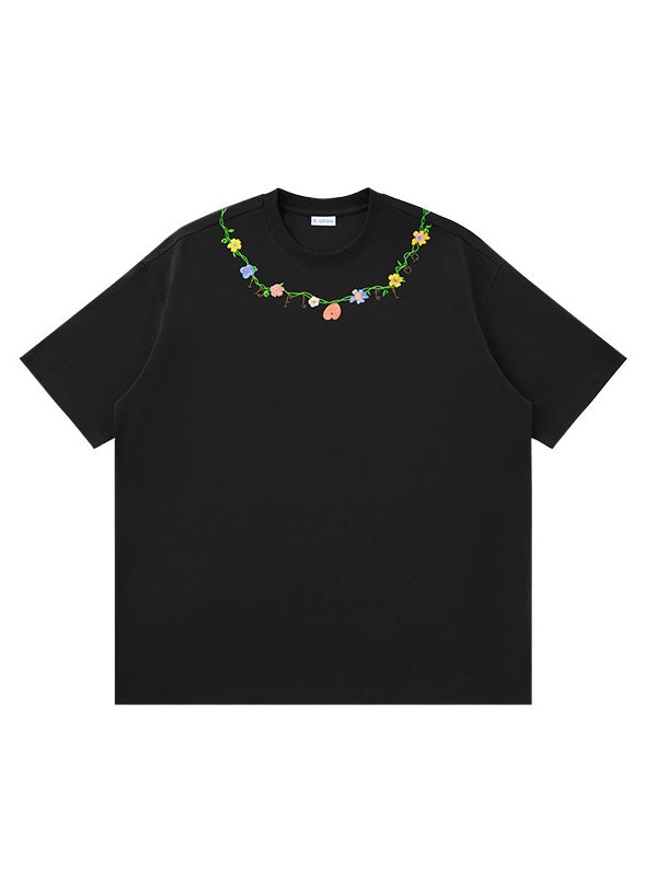Retro Floral Embroidery T-shirts