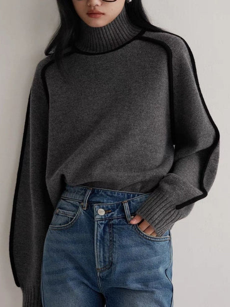 Color-blocked Stripes Splicing Half Turtleneck Sweaters
