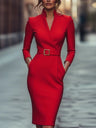 Temperament Waist Hip-hugging Long Sleeve Workplace Midi Dresses