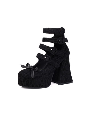 Lace Platform Buckle Mary Jane Shoes