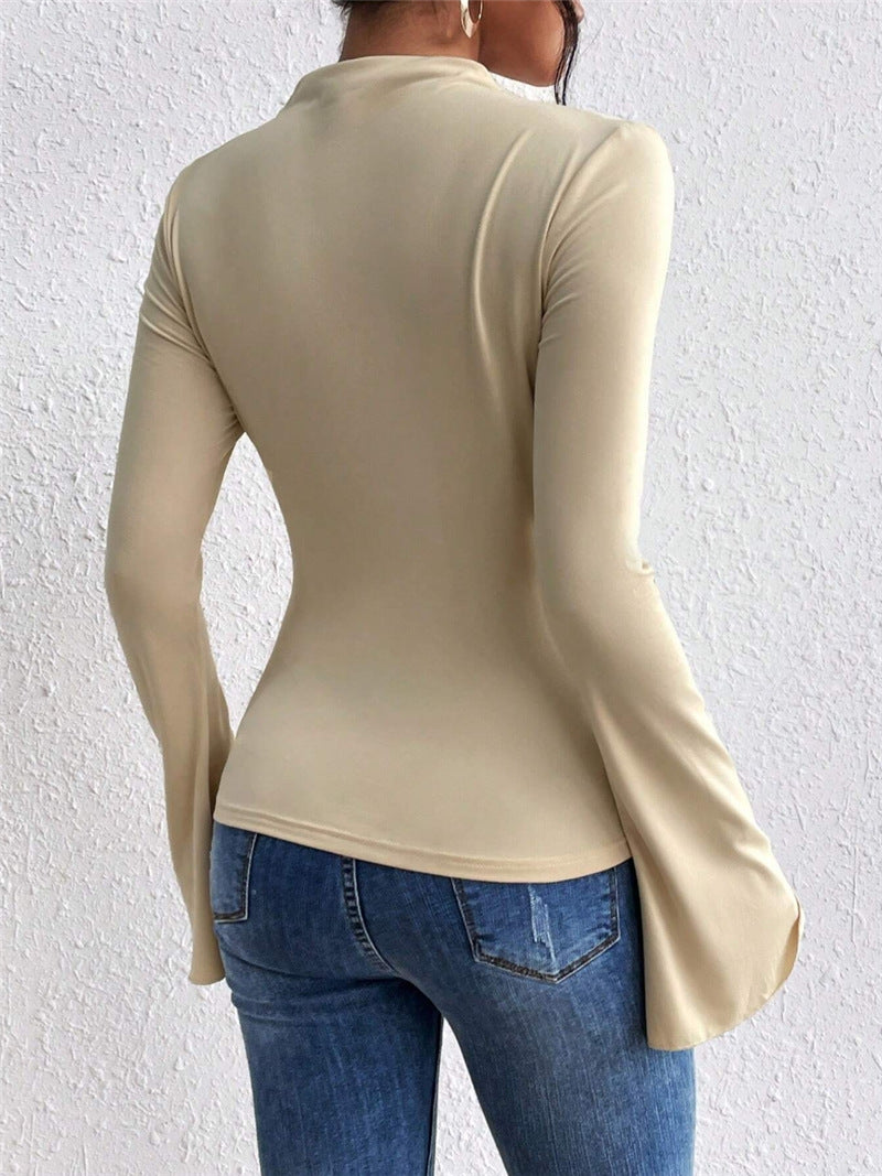 Design-forward Flared Sleeve Stand Collar Slim Fit T-shirt